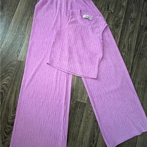 Pink Ribbed Sleeveless Top and Pants Set